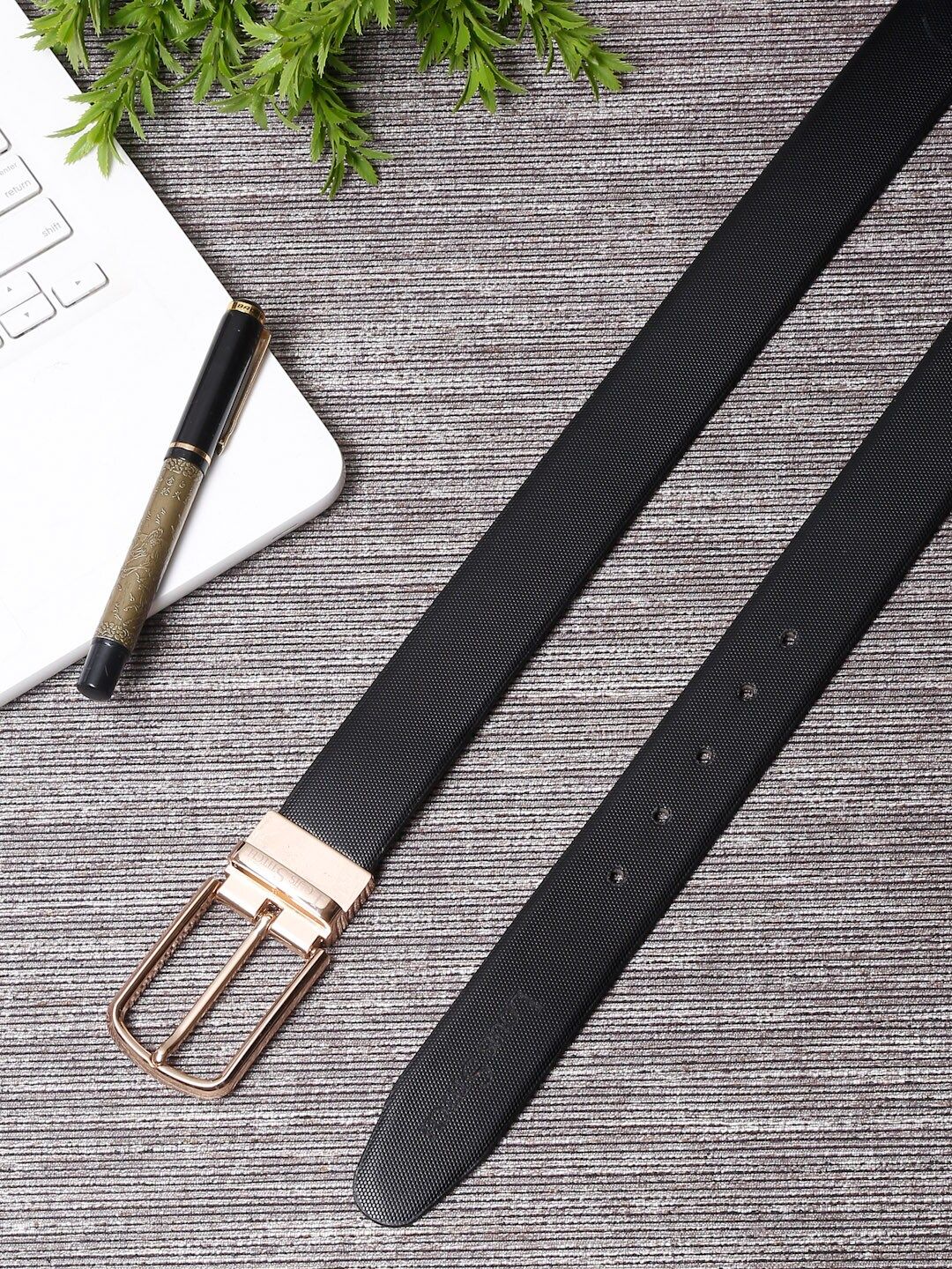 LOUIS STITCH Men Black Textured Leather Formal Belt-picture-19
