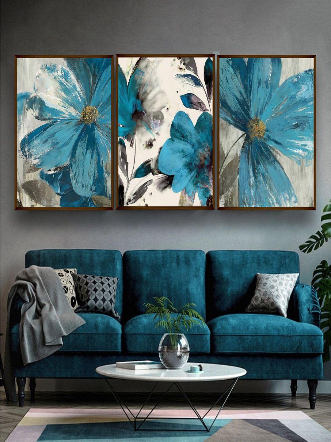 The Art House Set of 3 Floral Painting Canvas Wall Art-image-2