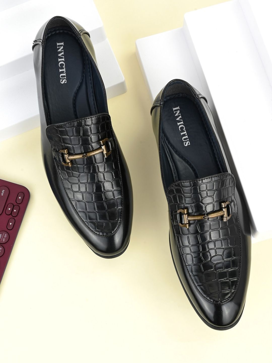 INVICTUS Men Black Textured Slip-On Formal Shoes-image-25
