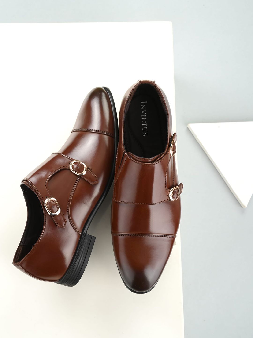 INVICTUS Men Brown Solid Monk Shoes-image-23