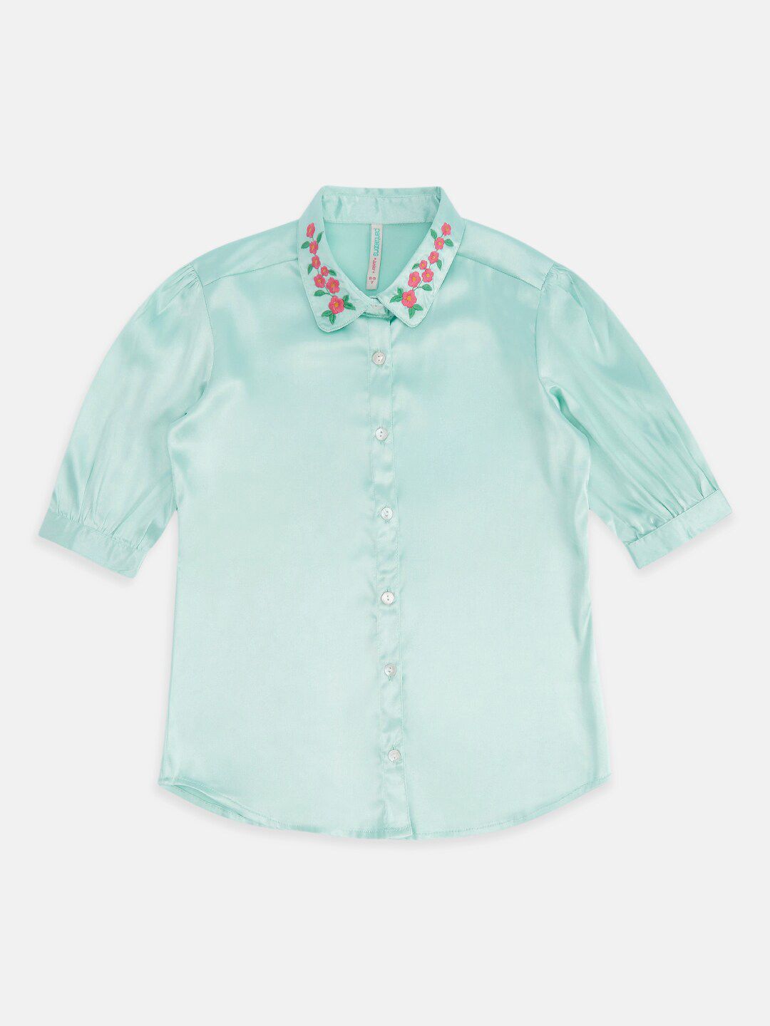 Pantaloons Junior Sea Green Floral Embroidered Cotton Shirt Style Top-picture-31