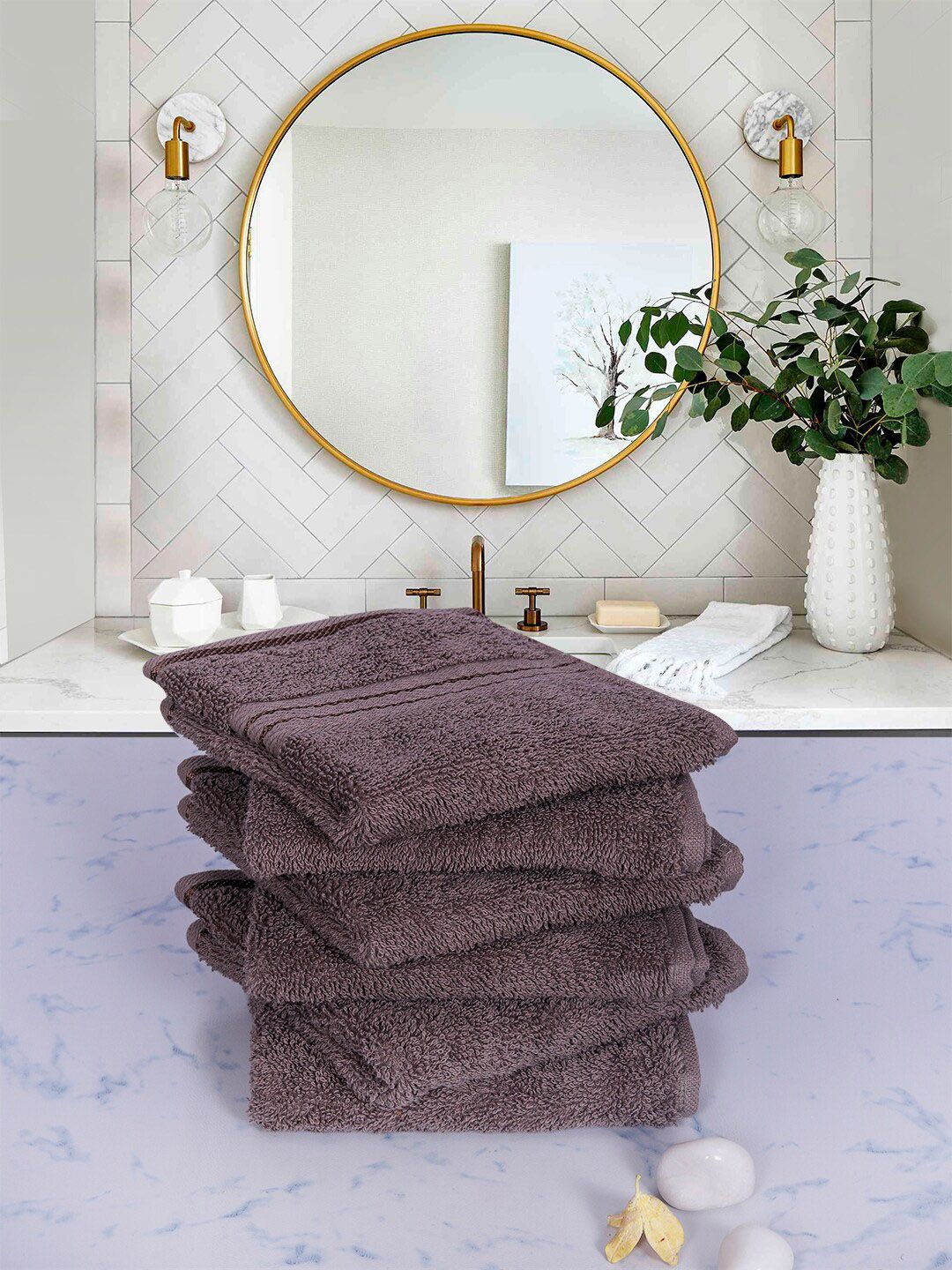 RANGOLI Set Of 6  Brown Solid Pure Cotton 600 GSM Face Towels-picture-10