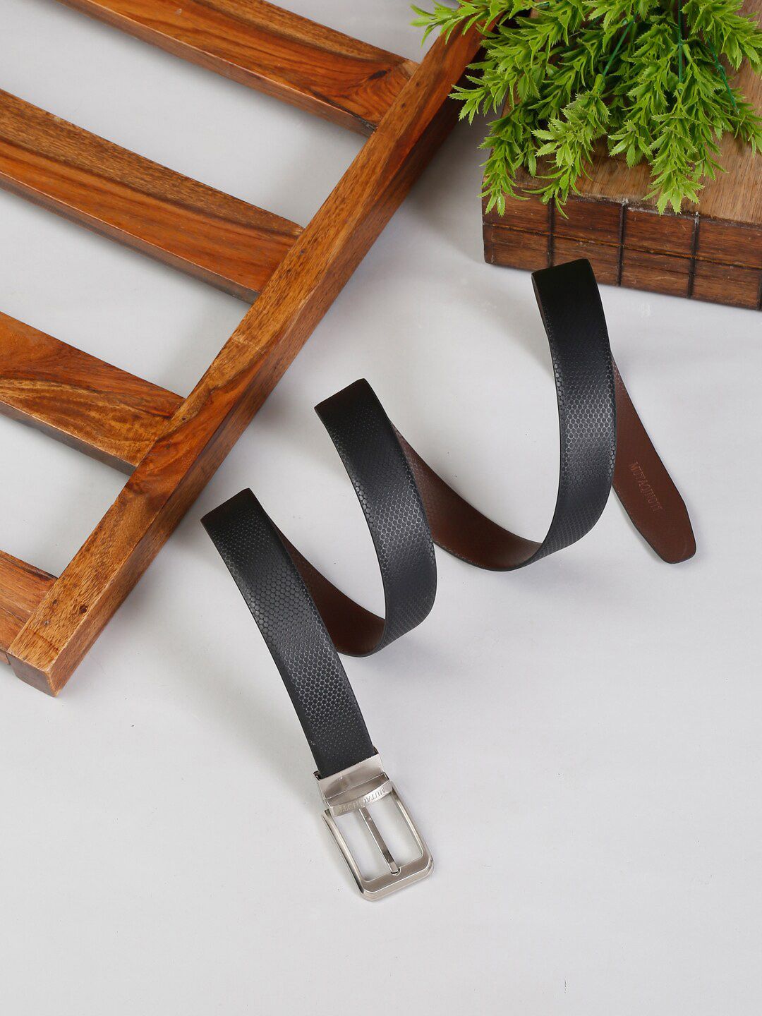 MUTAQINOTI Men Black & Brown Faux Leather Reversible Formal Belt-picture-10