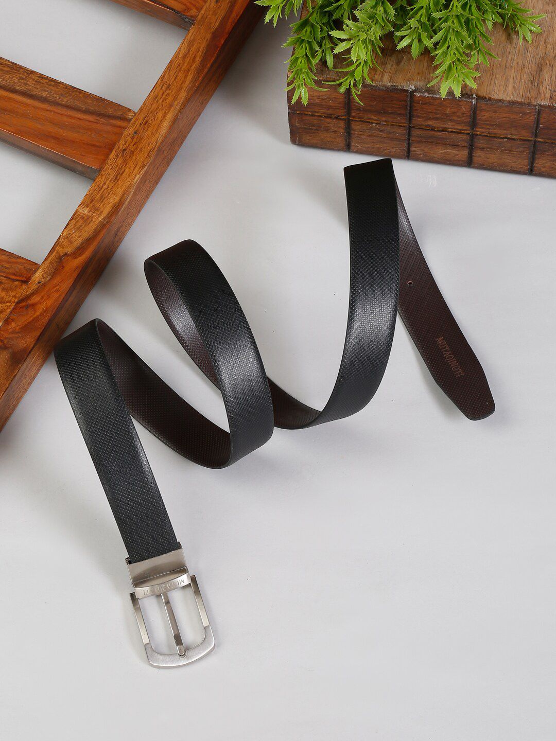 MUTAQINOTI Men Black & Brown Faux Leather Reversible Formal Belt-picture-17
