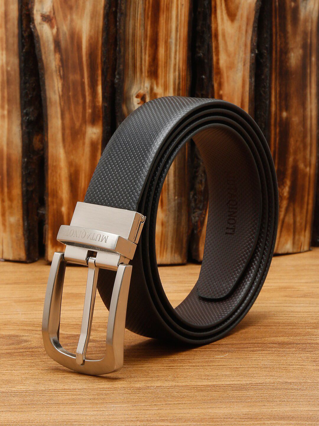 MUTAQINOTI Men Black & Brown Textured Reversible Formal Belt-picture-13