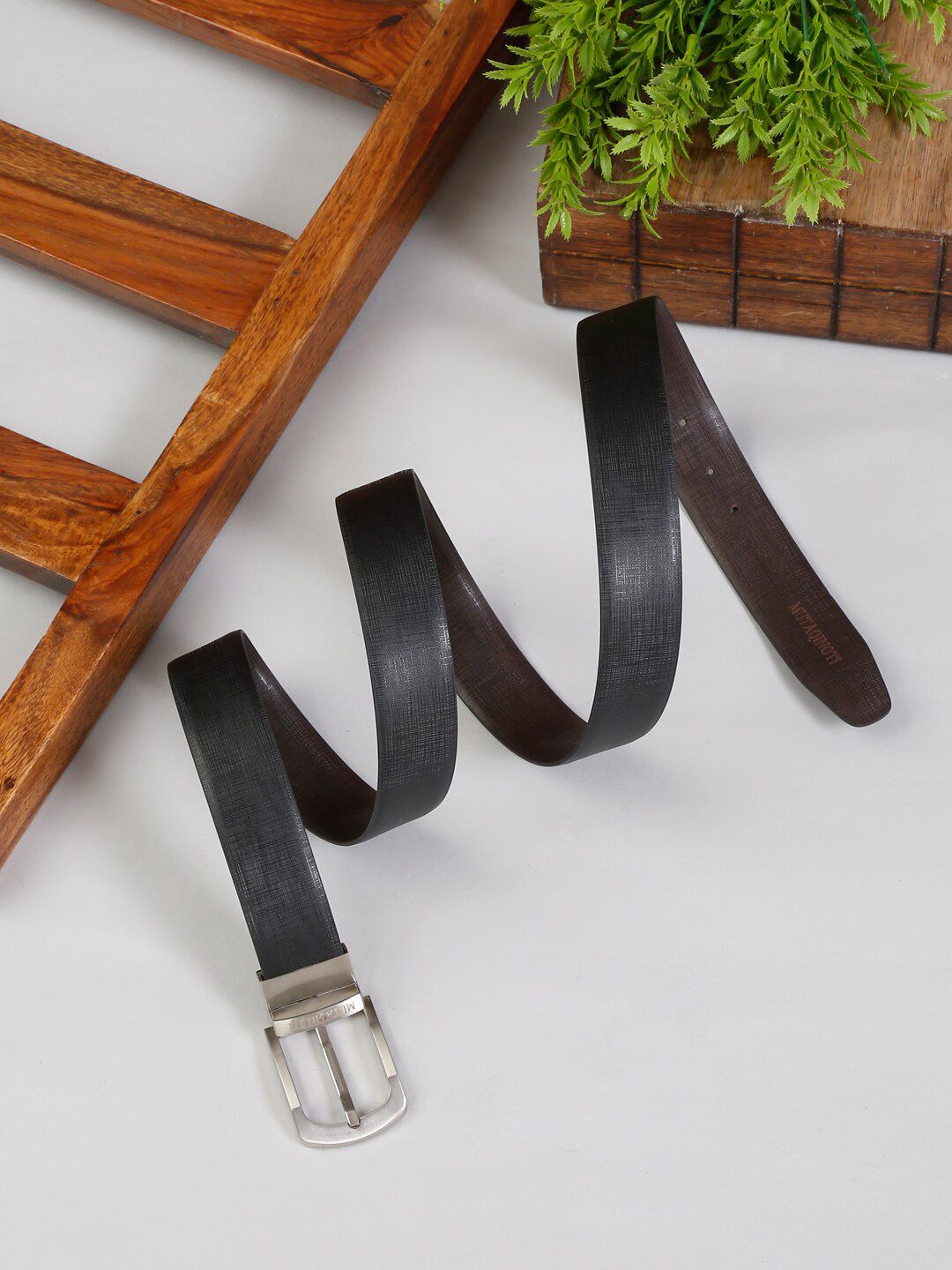 MUTAQINOTI Men Black & Brown Solid Reversible Formal Belt-picture-12