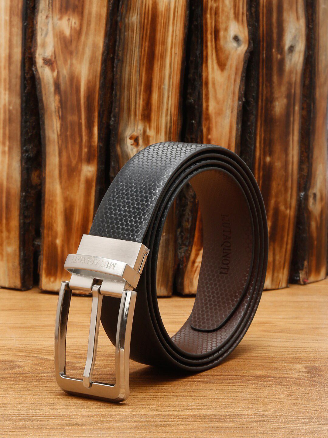 MUTAQINOTI Men Black Textured PU Formal Belt-picture-22