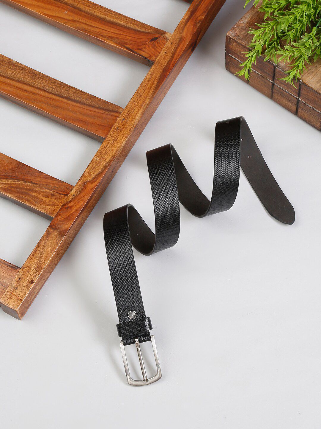 MUTAQINOTI Men Black Textured Leather Formal Belt-picture-34