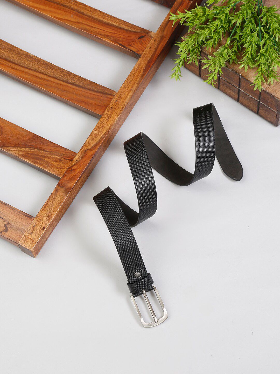 MUTAQINOTI Men Black Textured Leather Formal Belt-picture-31