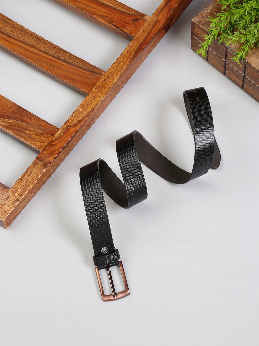 MUTAQINOTI Men Black Textured Leather Formal Belt-picture-28