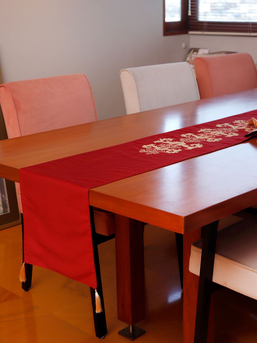ZEBA Red Embroidered Table Runner-image-3