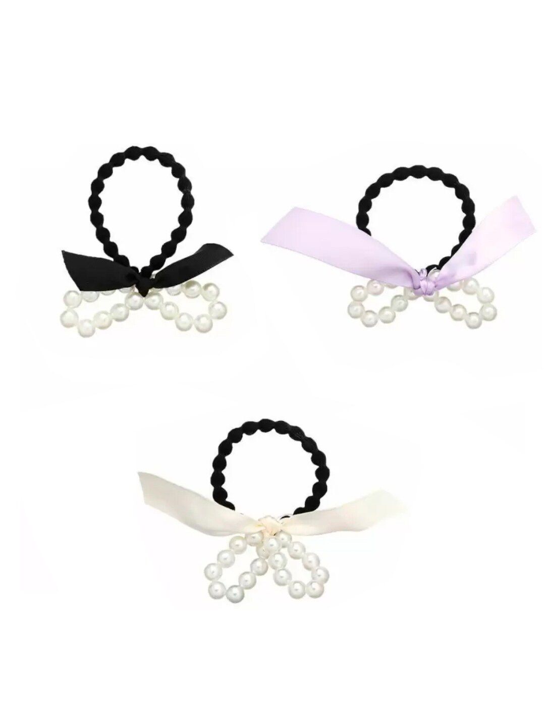 OOMPH Girls Purple & White Set of 3 Embellished Ponytail Holders-image-13