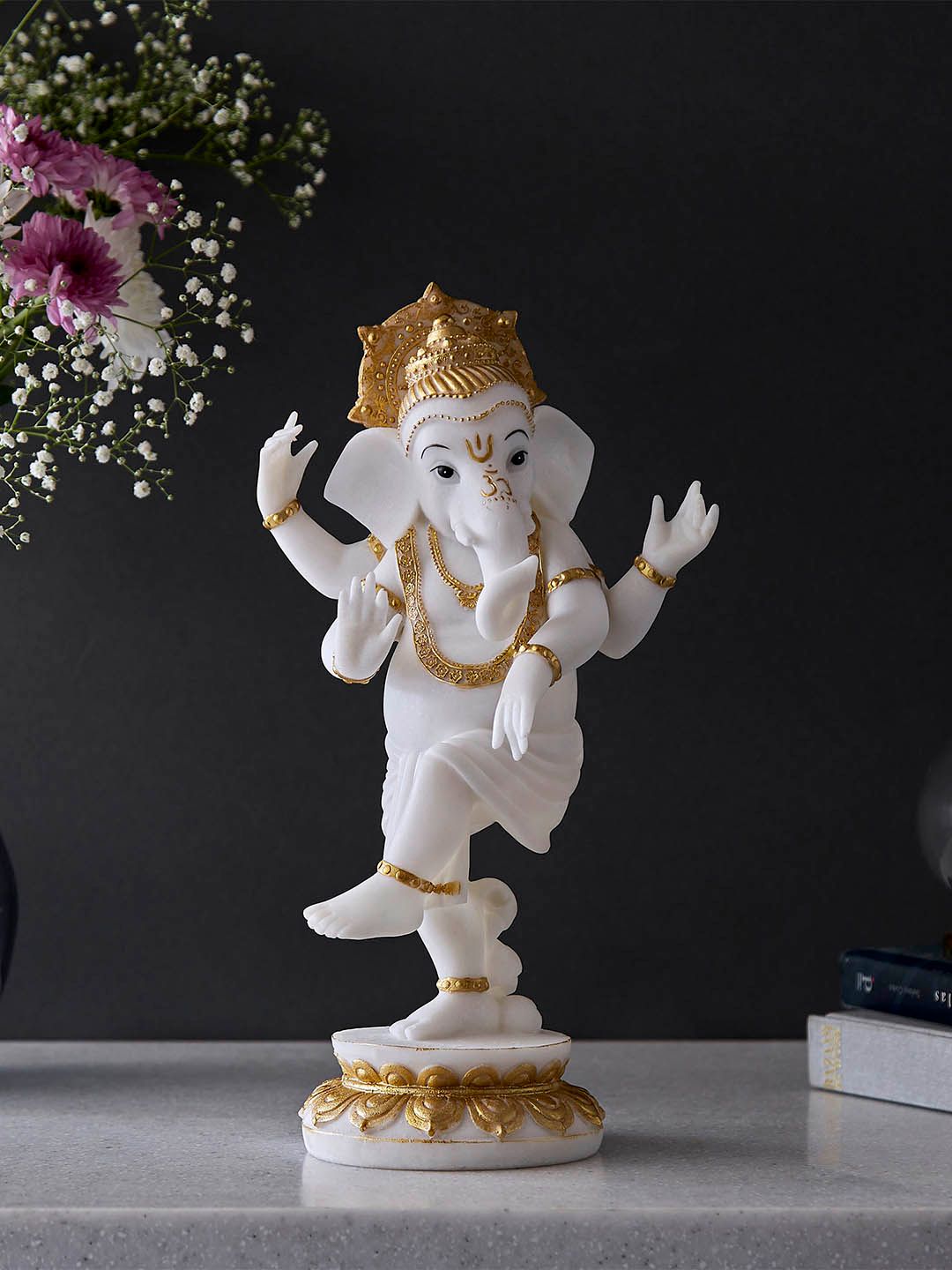 Home Centre White & Gold-Coloured Dancing Pose Ganesh Showpieces-picture-30