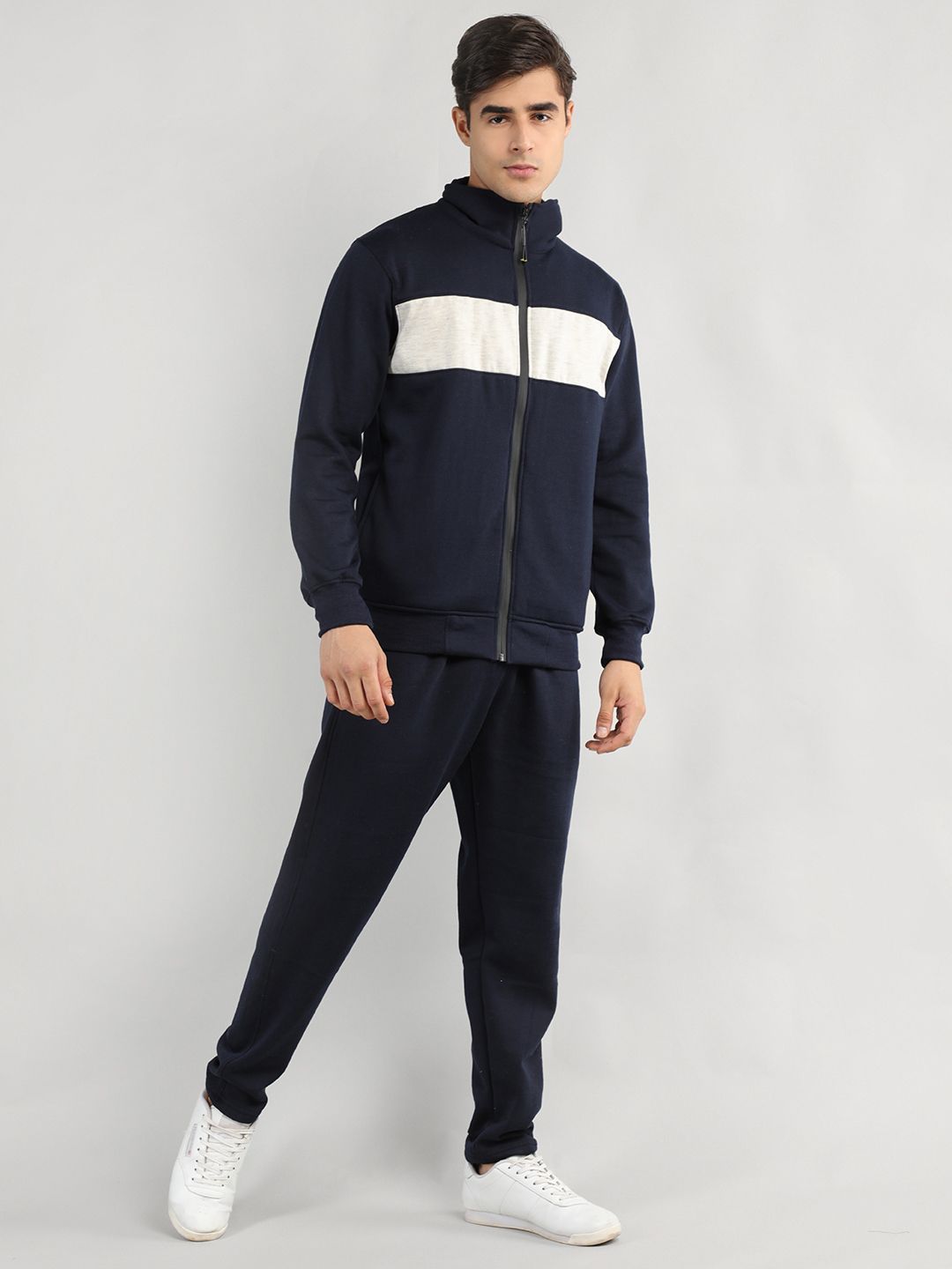 CHKOKKO Men Navy Blue Solid Tracksuit-picture-44