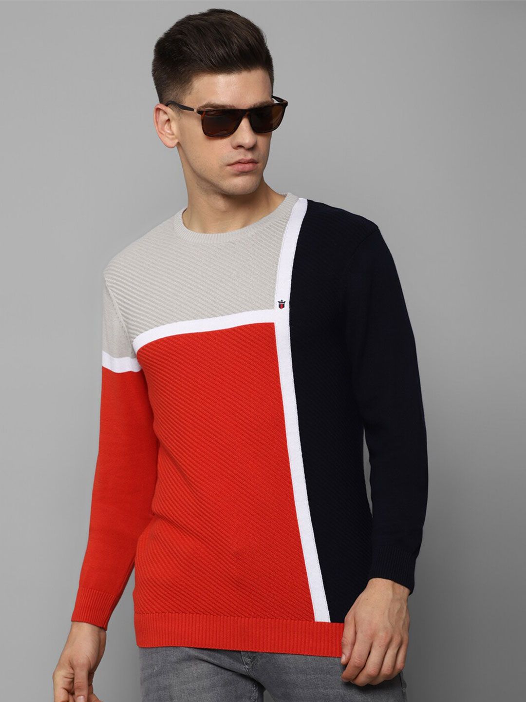 Louis Philippe Sport Men Red & Black Colourblocked Cotton Pullover-picture-12