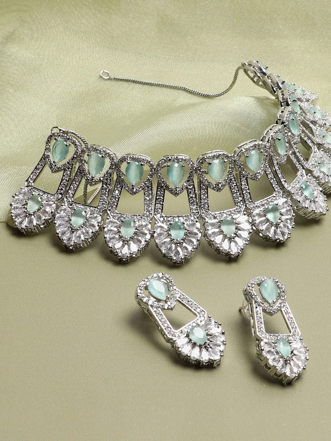 SOHI Women Silver-Plated Green AD-Studded Jewellery Set-picture-20