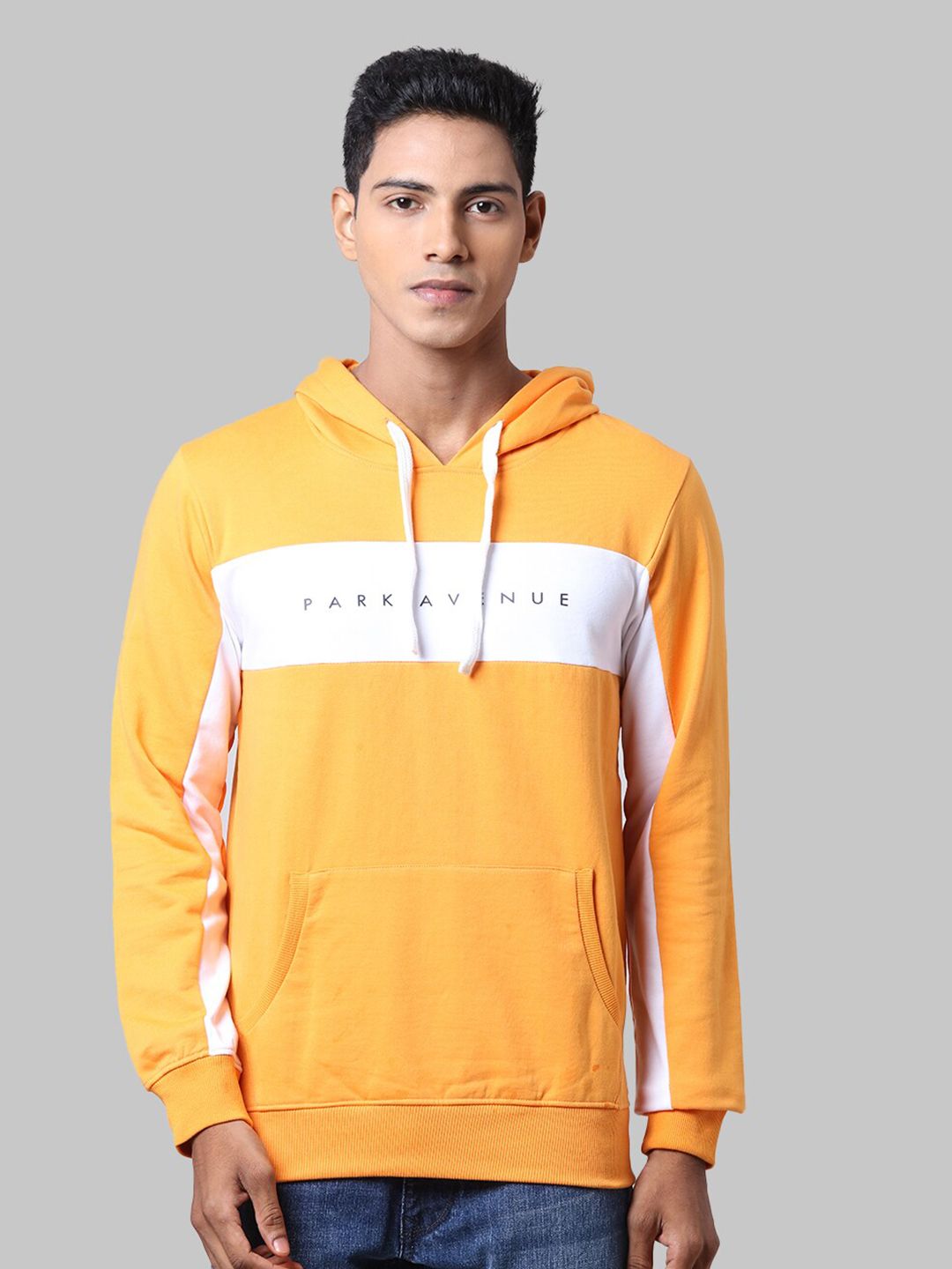 Park Avenue Men Yellow & White Printed Hooded Cotton Sweatshirt-picture-22