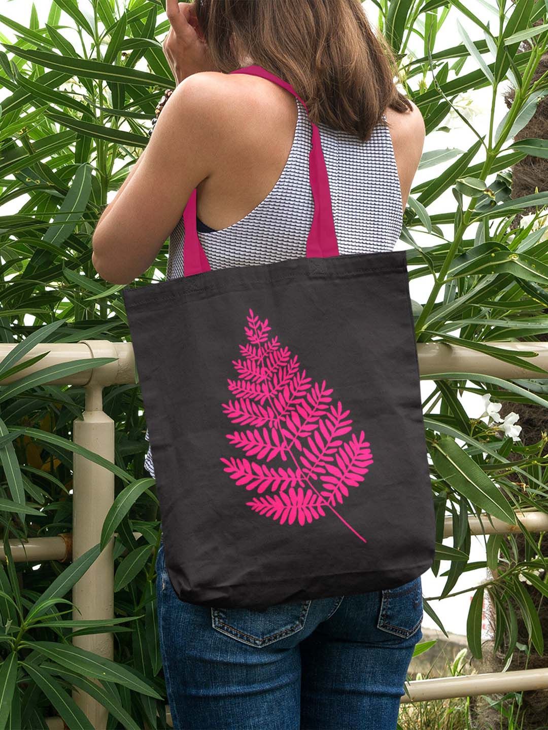 Doodle Eco-Friendly Reusable Cotton Fern Canvas Zipper Tote Bag-picture-37