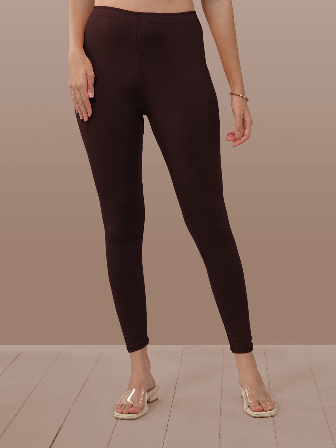 LYRA Women Brown Solid Ankle-Length Leggings-image-2