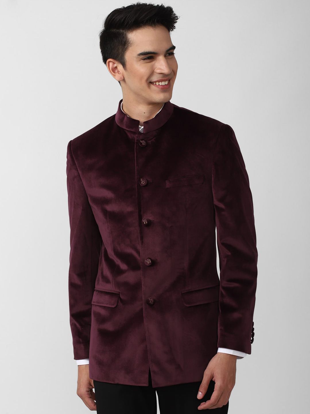 SIMON CARTER LONDON Men Maroon Solid Bandhgala Blazers-picture-18