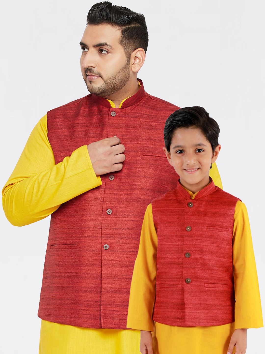 VASTRAMAY Boys Maroon Woven Design Nehru Jacket-picture-12