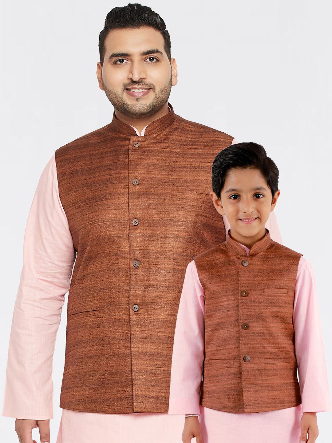 VASTRAMAY Boys Coffee Brown Woven Design Nehru Jacket-picture-58