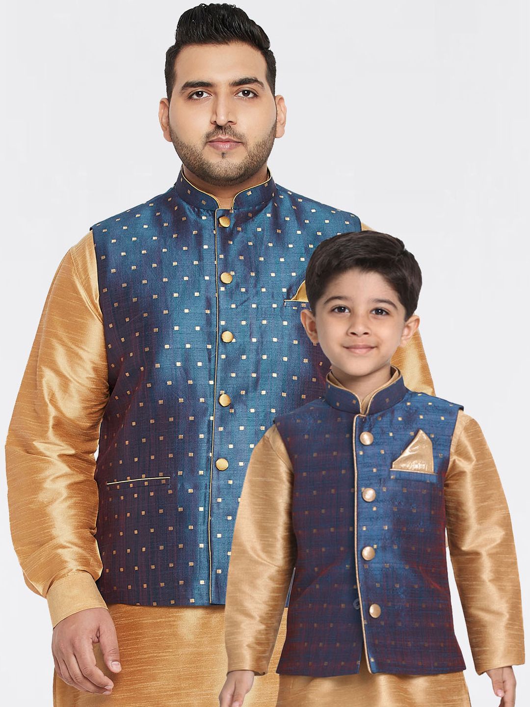 VASTRAMAY Boys Blue Woven Design Nehru Jacket-picture-10