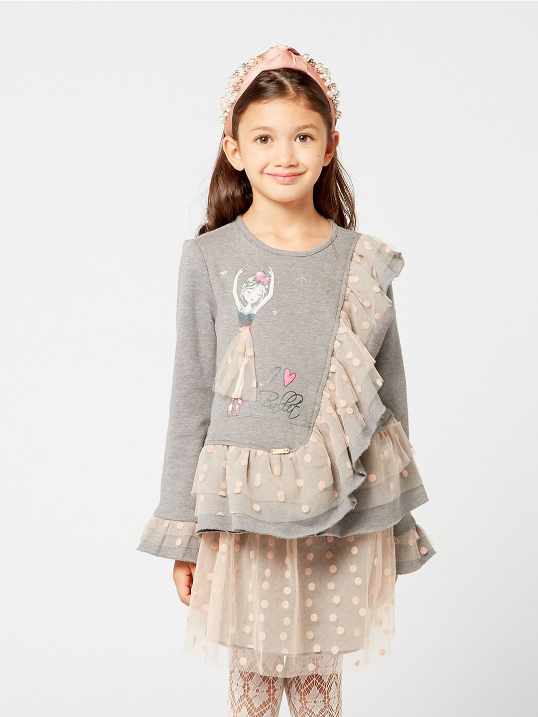 One Friday Girls Grey Embellished Ruffles Top-picture-16