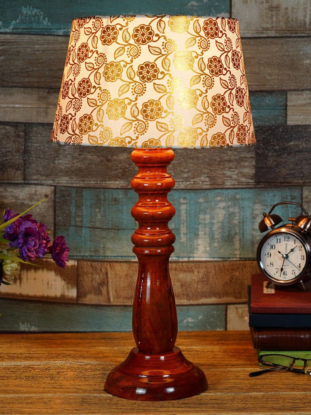 foziq Brown & Gold Printed Wood Table Lamp-picture-25