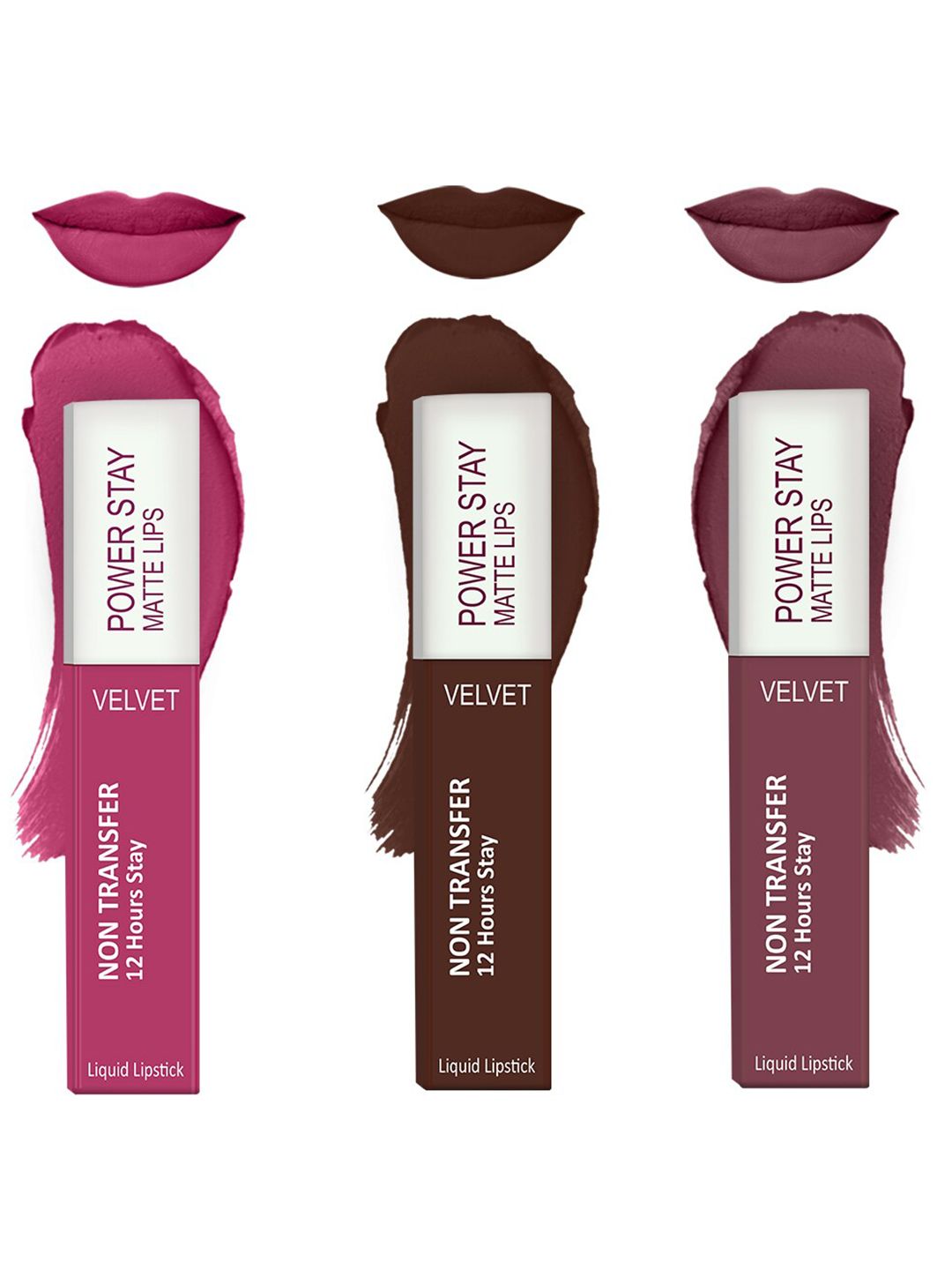 Forsure Set of 3 Power Stay Matte Lips Non-Transfer 12 Hours Stay Velvet Matte Liquid Lipstick - Pink Blush 10 - Deep Brown 16 - Mauve Matte 23-image-35
