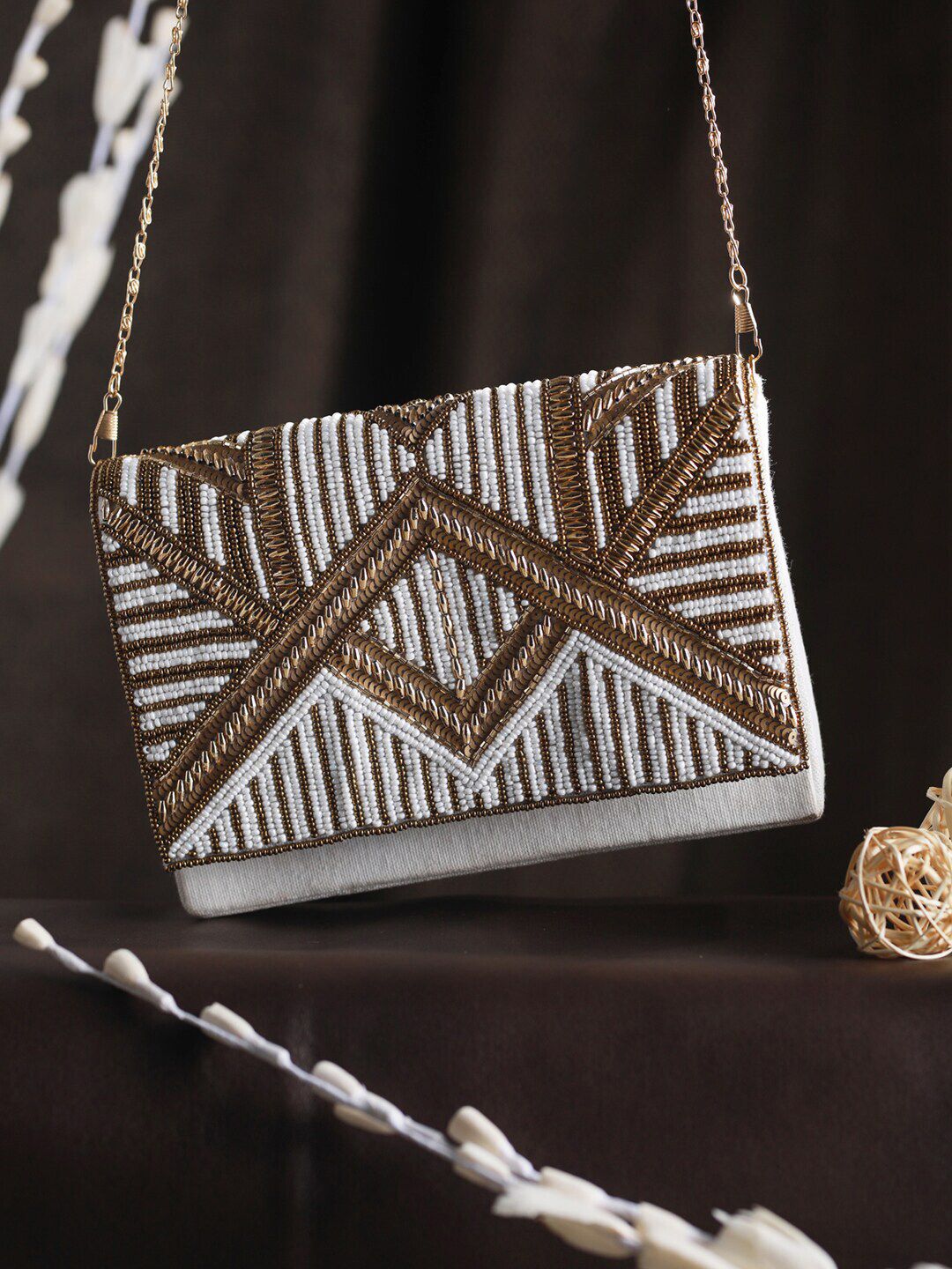 Priyaasi Gold-Toned Geometric Embellished Structured Sling Bag-picture-39