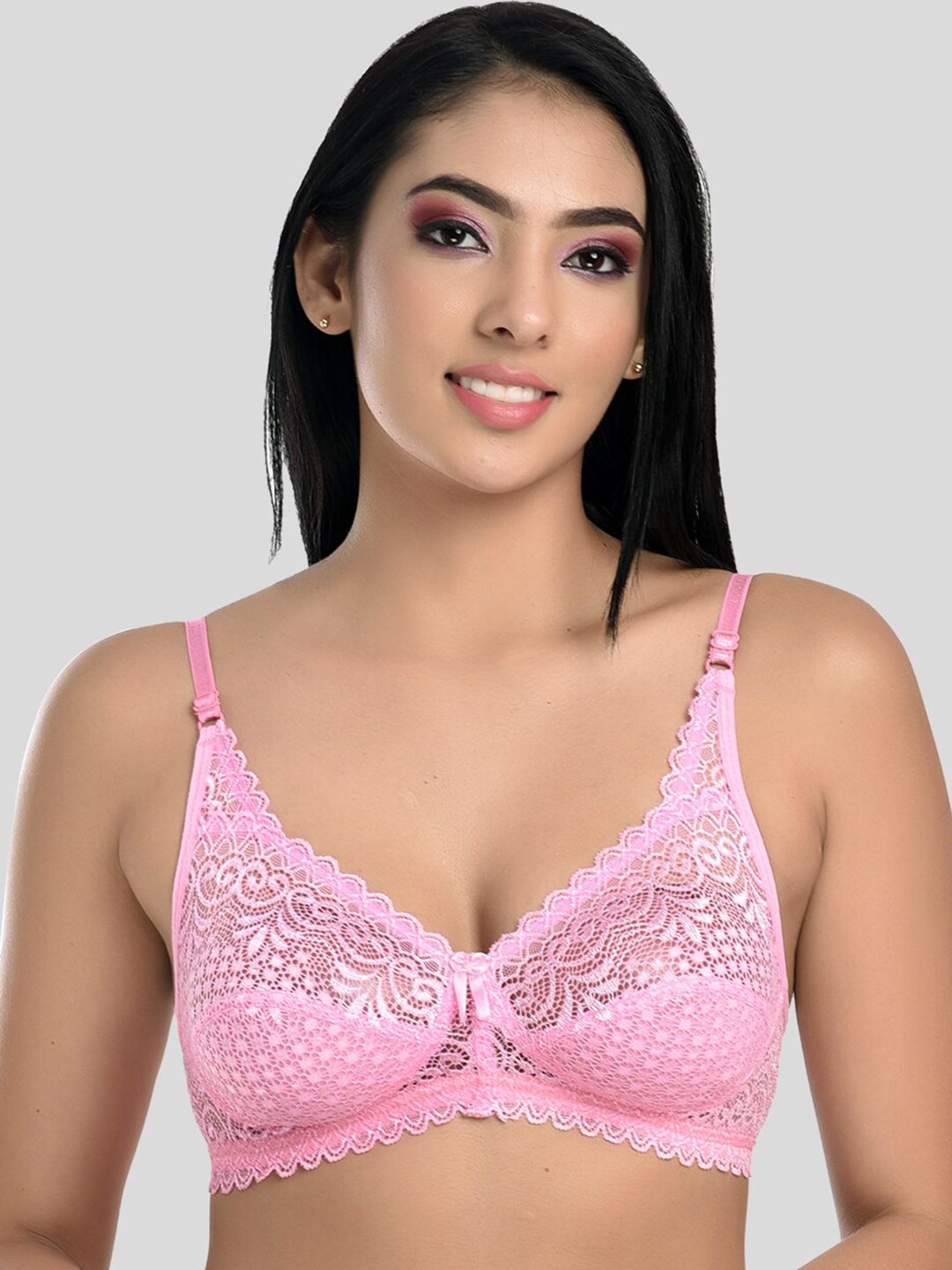 StyFun Pink Non Padded & Non Wired Floral Lace Bra-picture-11