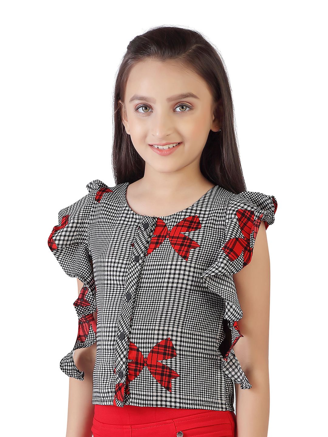 Tiny Girl Red & Grey Checked Round Neck Top-picture-36