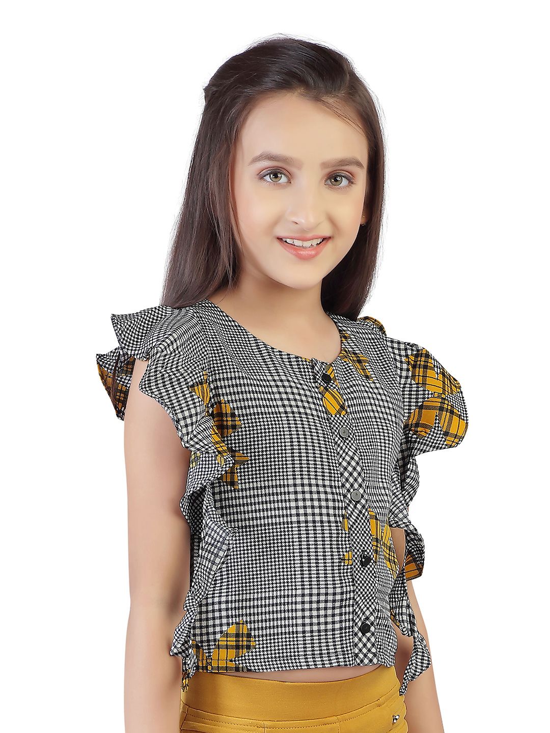 Tiny Girl Girls Mustard Yellow & Black Checked Top-picture-40