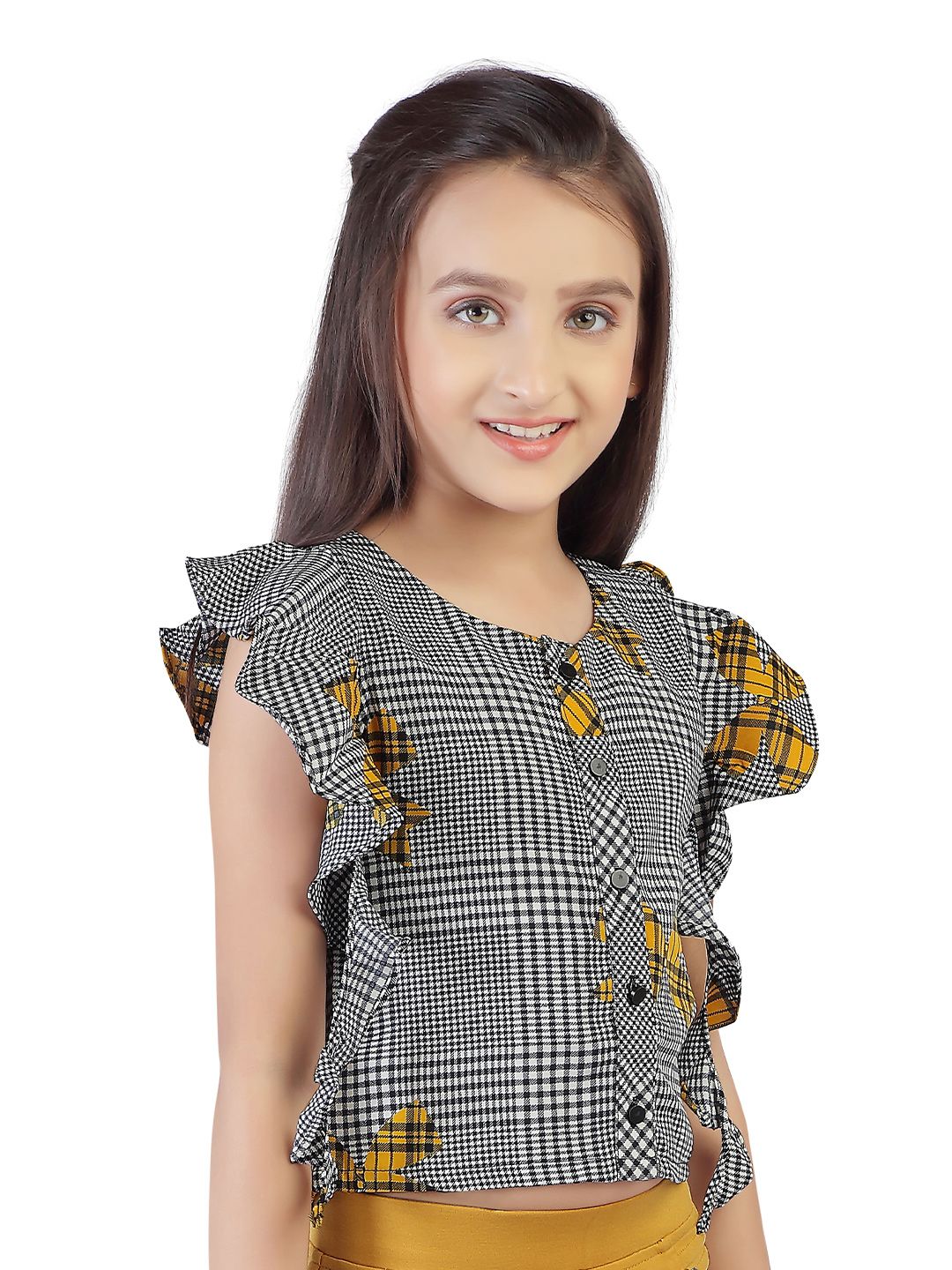 Tiny Girl Girls Mustard Yellow & Black Checked Top-picture-39