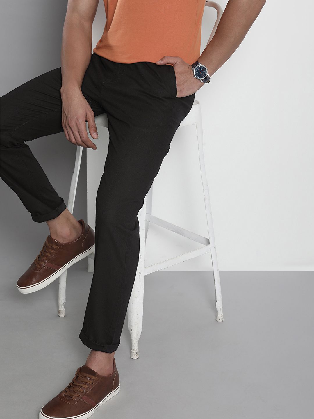 The Indian Garage Co Men Black Cotton Slim Fit Trousers-picture-19
