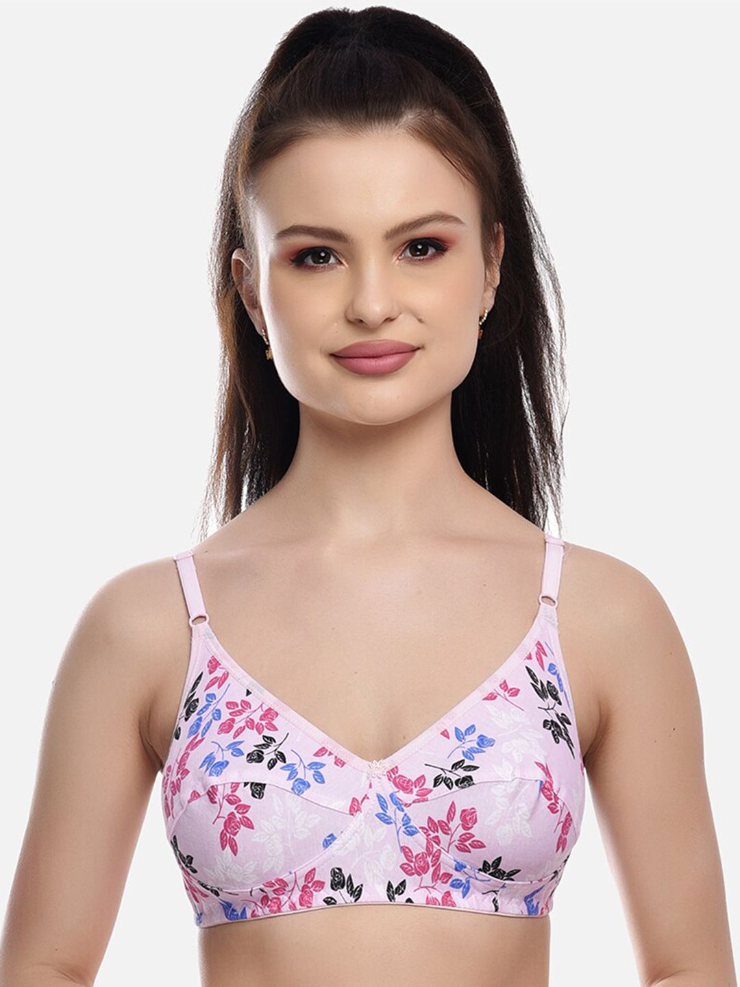 FIMS Pink & Blue Floral Cotton Bra-picture-51