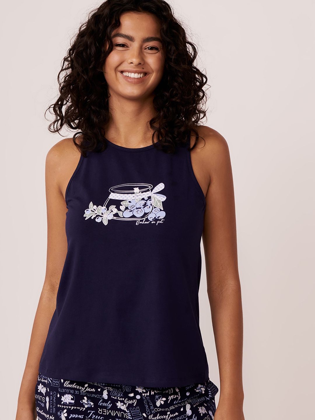 La Vie en Rose Women Blue Printed Cotton Camisoles-picture-41