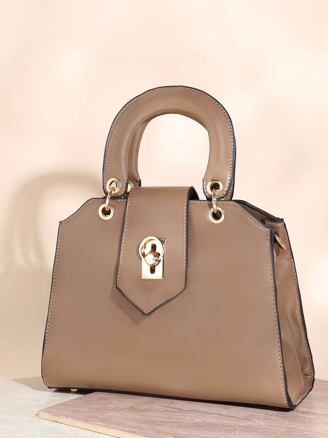 HAUTE SAUCE byCampus Sutra Brown Structured Handheld Bag-picture-11