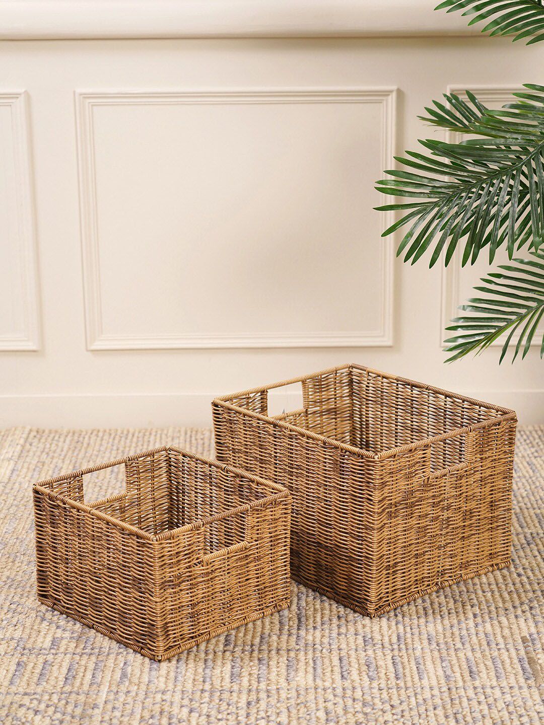 Pure Home and Living Set Of 2 Brown Solid Laundry Baskets-picture-22