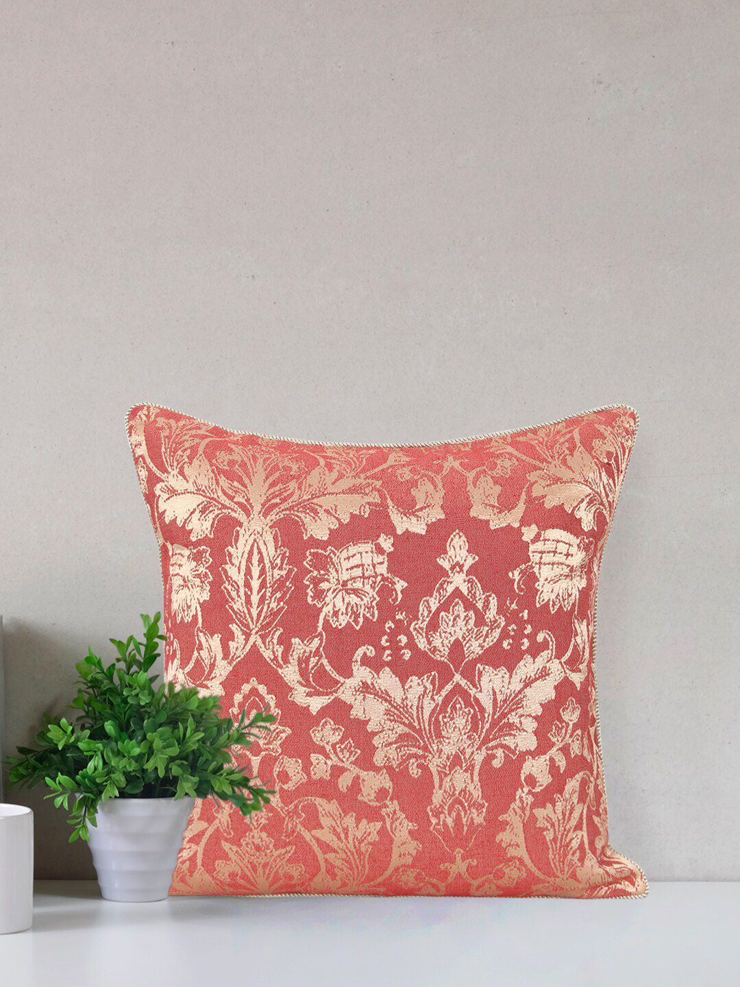 Home Red & Silver-Toned Printed Self Design Square Cushion Covers-image-8