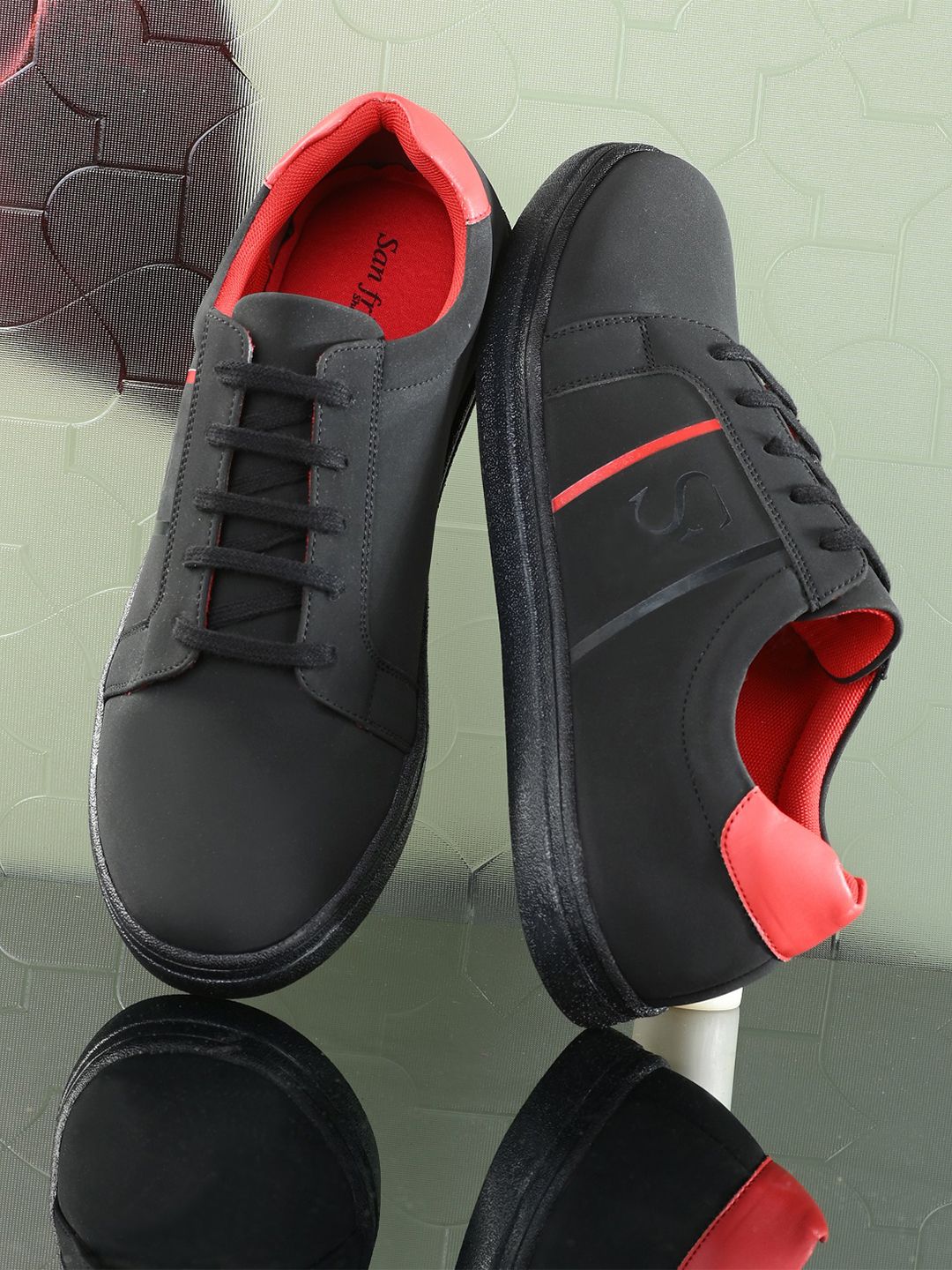 San Frissco Men Black Textured Casual Sneakers-picture-5