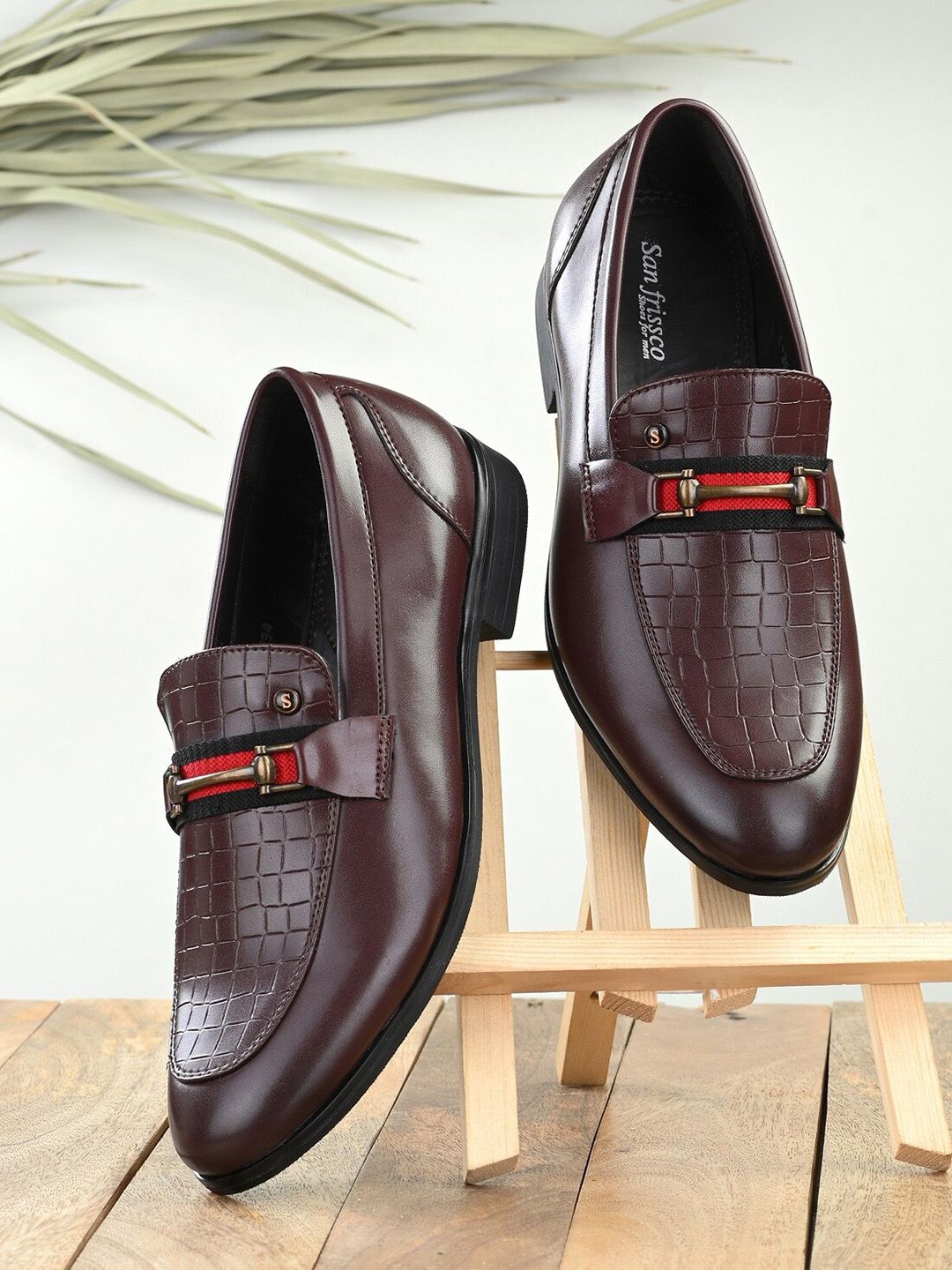 San Frissco Men Maroon Textured Formal Loafers-image-49
