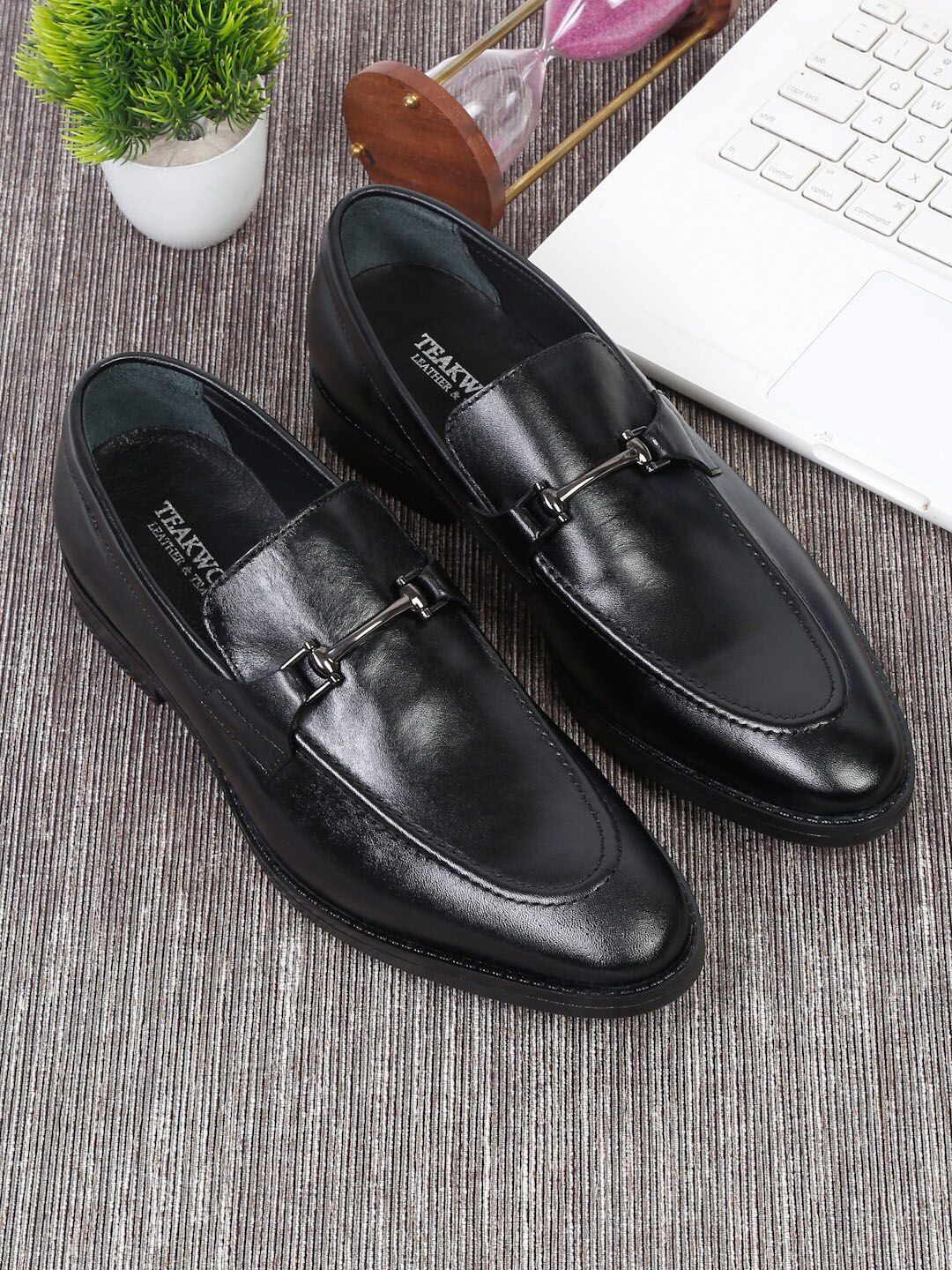 Teakwood Leathers Men Black Solid Leather Slip-On Formal Shoes - Price ...