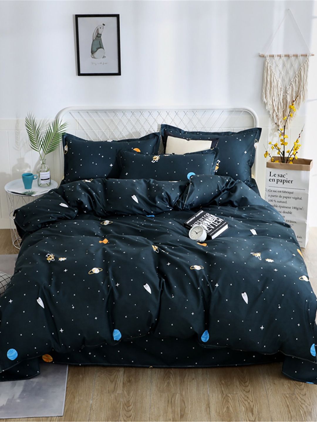 JC HOME Black & White Printed King Bedding Set & 2 Pillow Covers & Quilt Cover-image-15