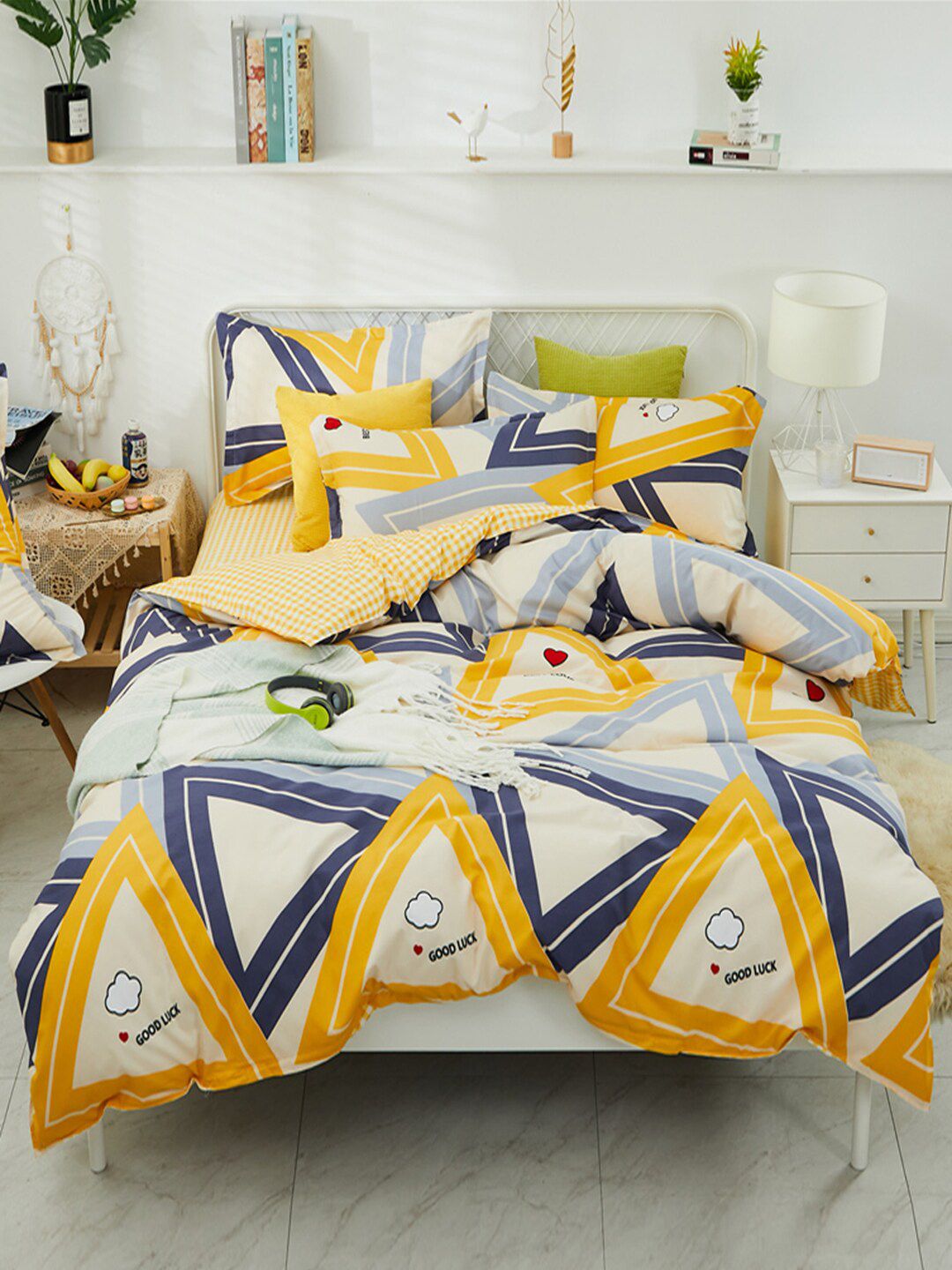 JC HOME Yellow & Blue Printed Bedding Set