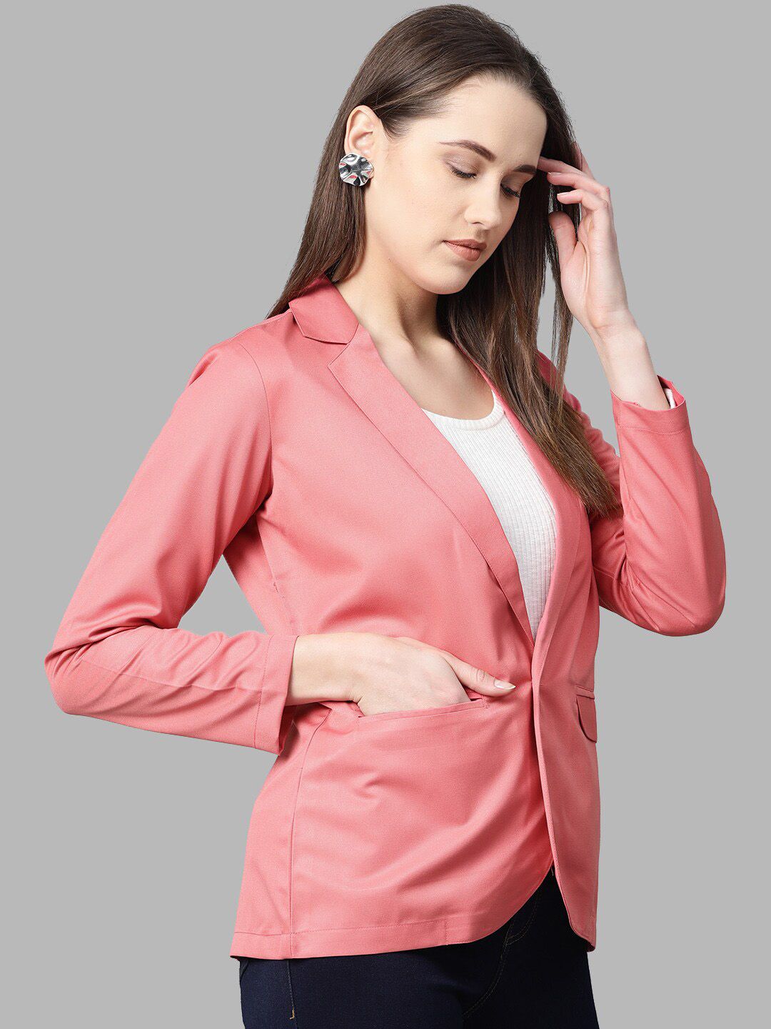 Jompers Women Pink Solid Single-Breasted Blazers-picture-23