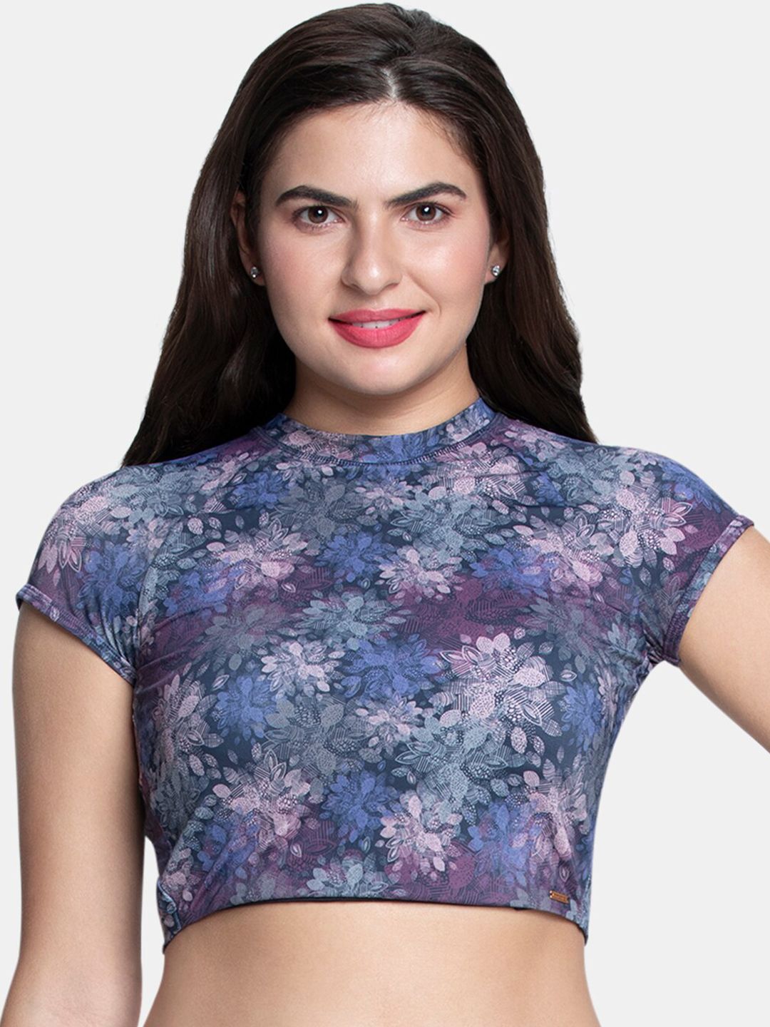 Amante Women Dark Blue Printed Padded Crop Swim Tops-picture-16