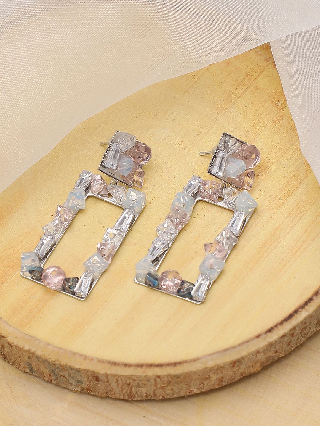 SOHI Blue & Pink Gold-Plated Geometric Drop Earrings-picture-32