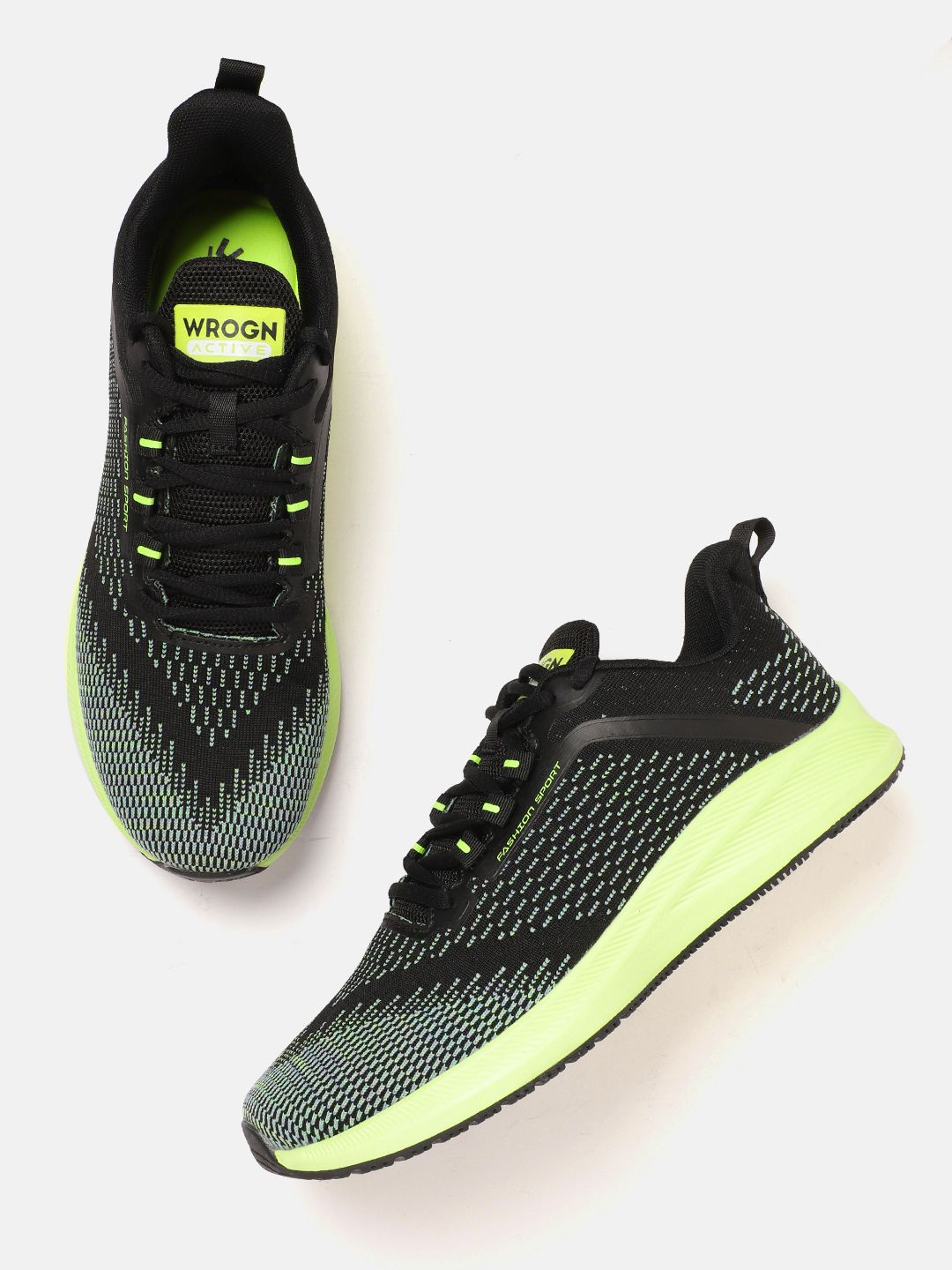 WROGN Men Black & Green Woven Design Running Shoes - Price History